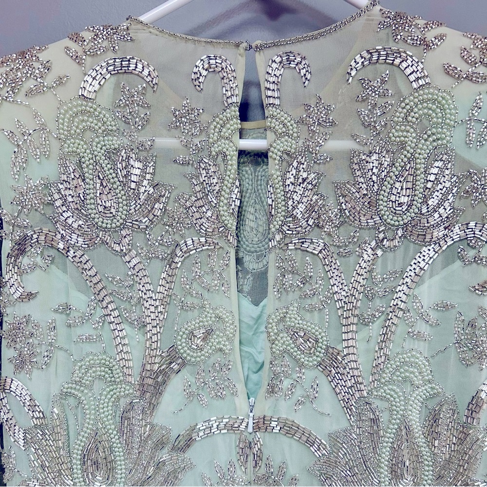 ❌SOLD He-Ro Industries |Vintage 100% Silk Mint Green Fancy Beaded Dress Size 10 - Picture 16 of 16